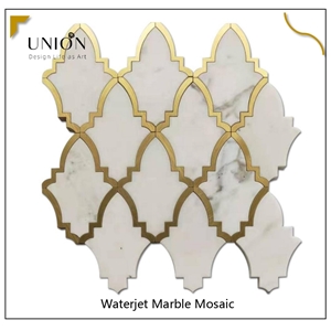 Marble Waterjet Mosaic Tile Gold Brass Copper Backsplash